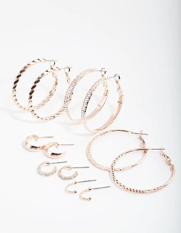 Astro charm earrings-Rose Gold Etched Twist 6-Pack Hoop Earring