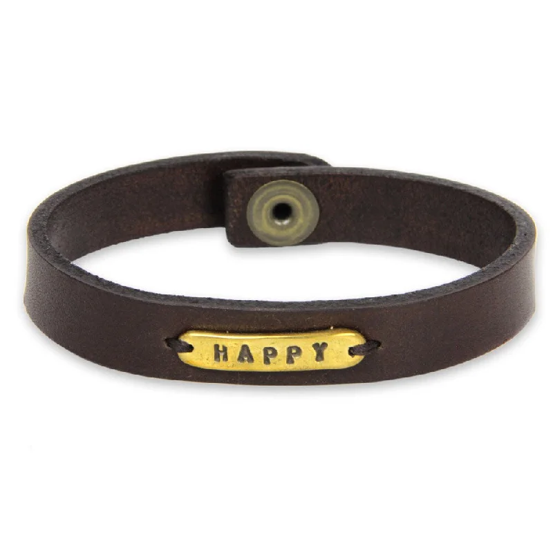 Vivid druzy bangles-Handmade Leather Brass 'Happy' Bracelet (Indonesia)