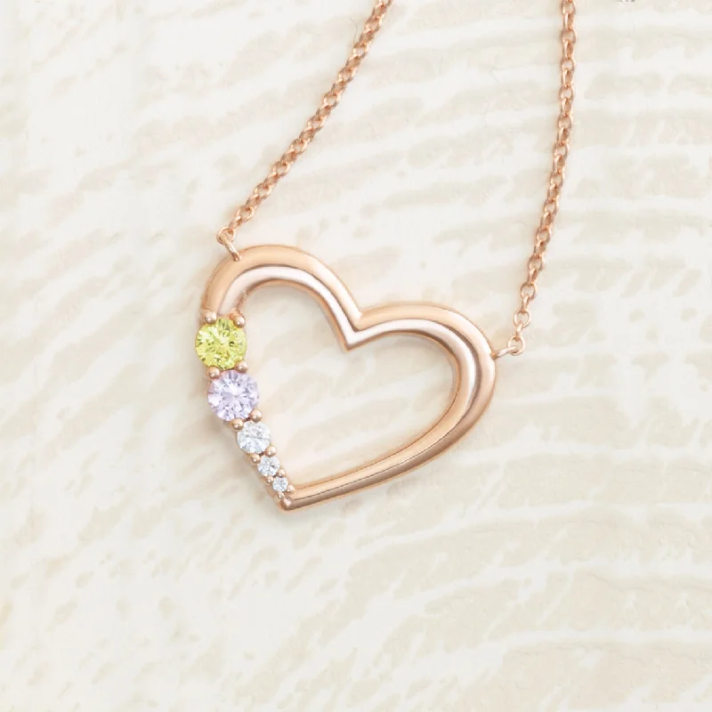 Art deco necklaces-Gemstone or Diamond Heart Family Necklace