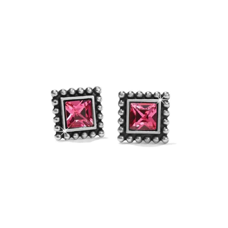 Curved design earrings-Brighton | Sparkle Square Mini Post Earrings in Pink Crystal