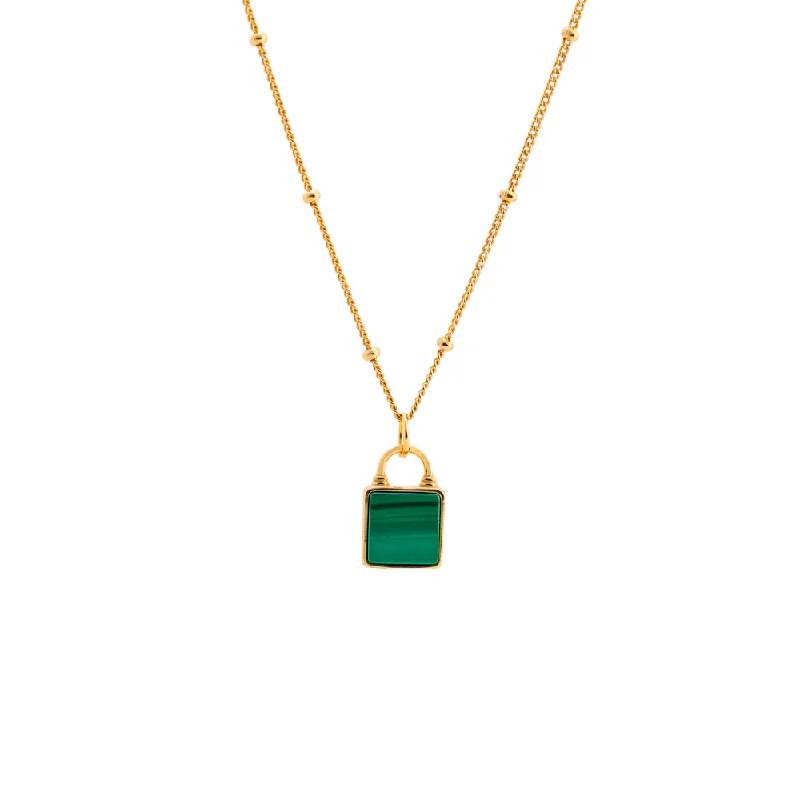 Ripple pattern necklaces-Malachite Lock Pendant Necklace