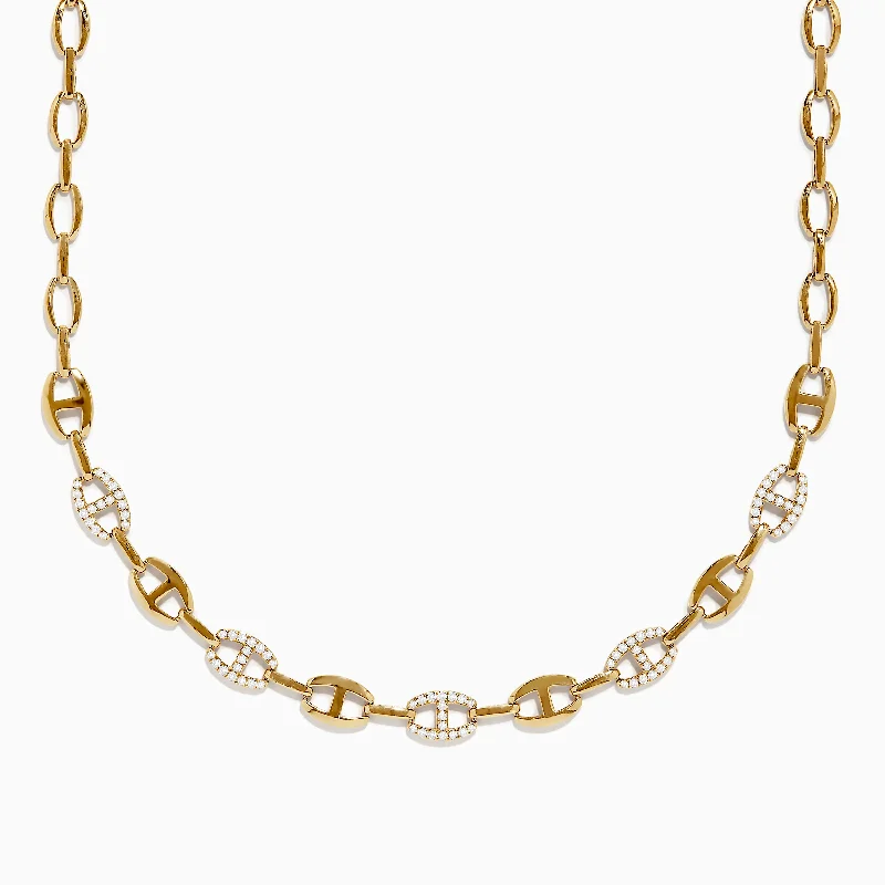 Ten-strand necklaces-D'Oro 14K Yellow Gold Diamond Anchor Chain Necklace