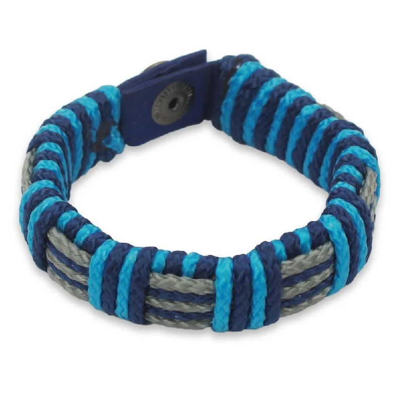 Lily motif bangles-Men's Wristband Bracelet, 'Blue Kente' (Ghana)