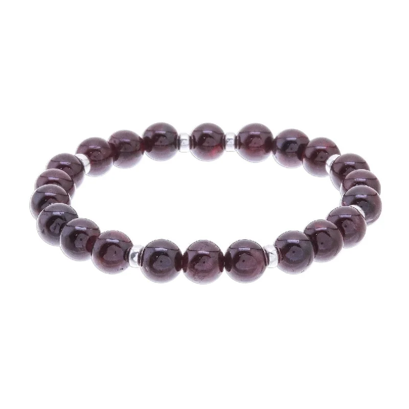 Swirl shape bangles-NOVICA Happy Nature, Garnet beaded stretch bracelet