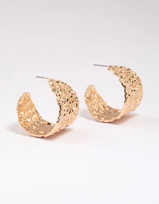 Tiered drop earrings-Gold Hammered Hoop Earrings