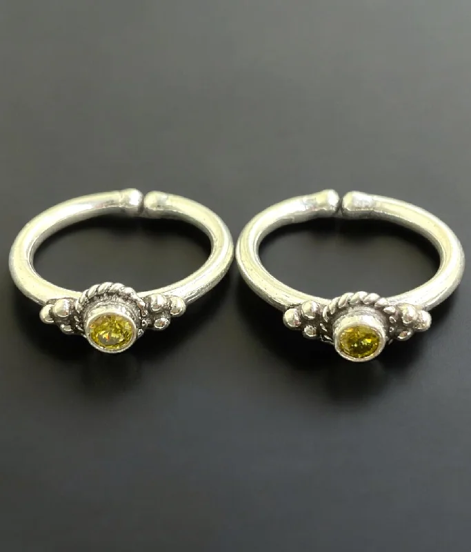 Carved initial engagement rings-The Yakshi Silver Gemstone Toe-Rings (Yellow)