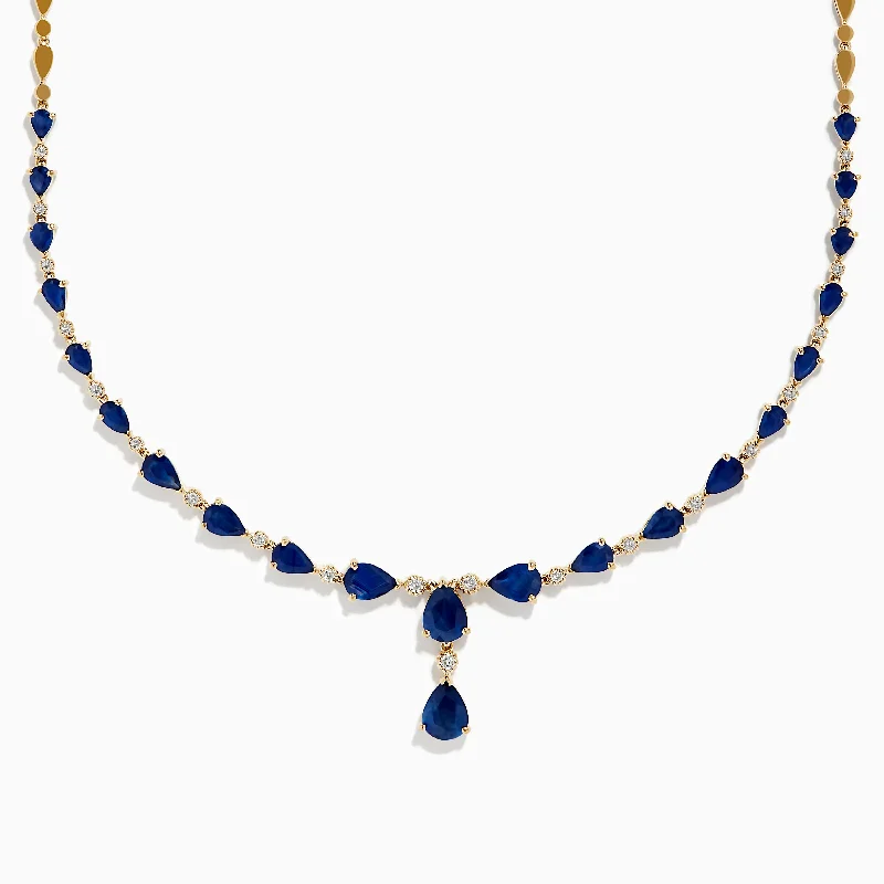 Floating gem necklaces-Royale Bleu 14K Yellow Gold Blue Sapphire and Diamond Necklace