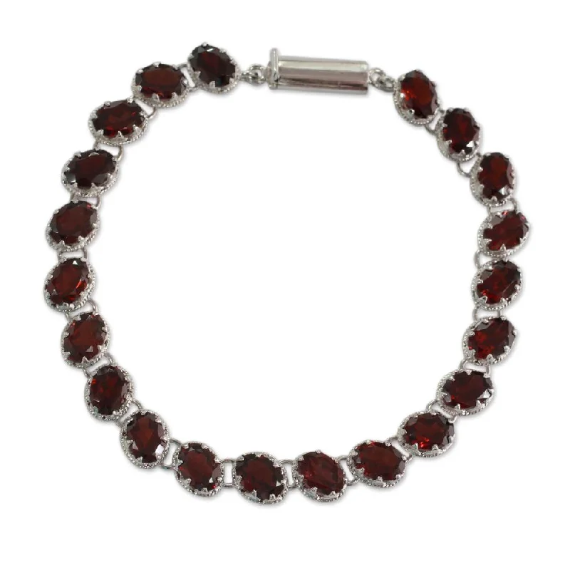 Firm clasp bangles-Handmade Sterling Silver Scarlet Radiance Garnet Bracelet (India)