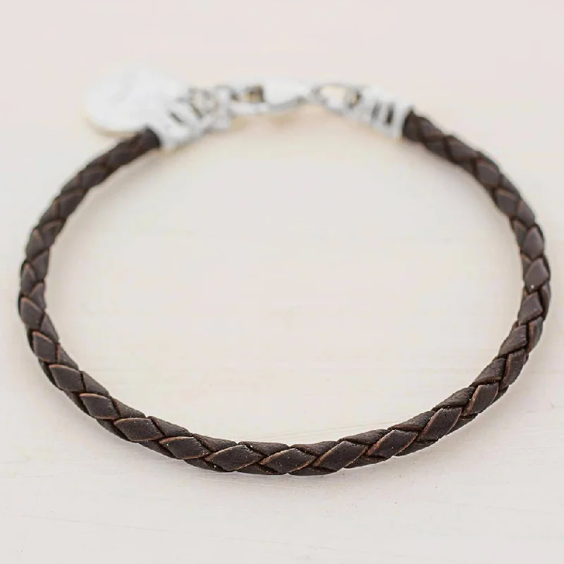 Stone stack bangles-Handmade Silver Leather 'Walk of Life in Brown' Bracelet (Guatemala) - Brown