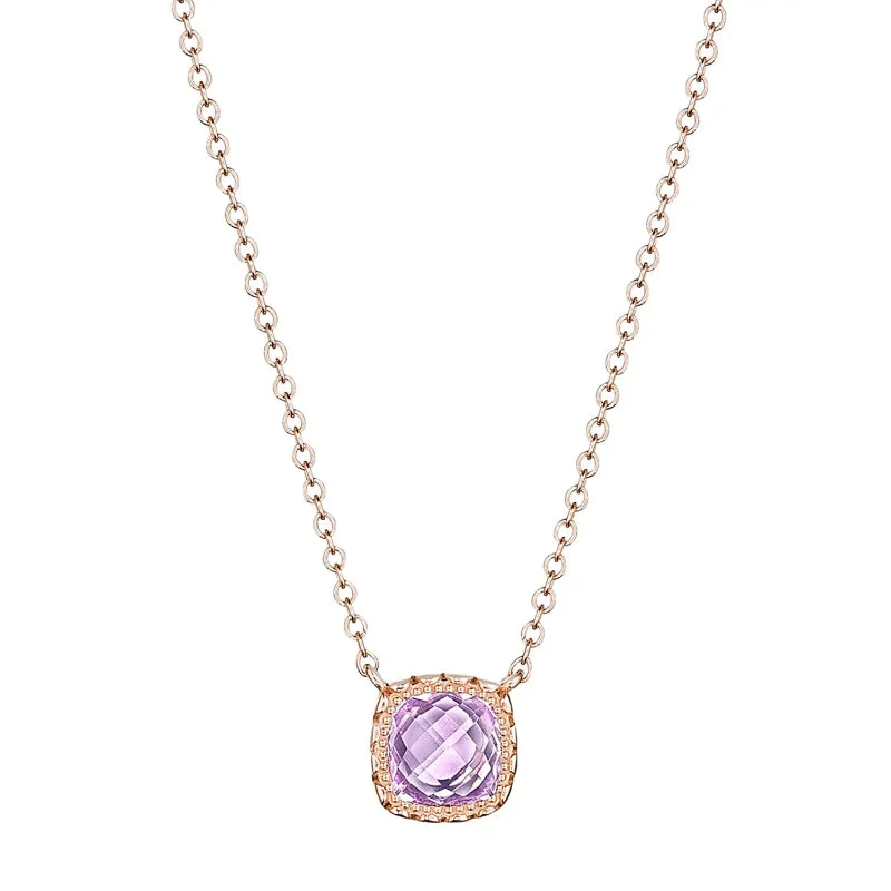 Astro sign necklaces-Tacori Petite Cushion Gem 14K Rose Gold Necklace with Rose Amethyst