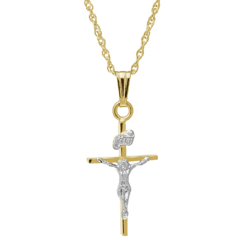 Lapis gem necklaces-14k Two-tone Gold Crucifix Necklace 18"