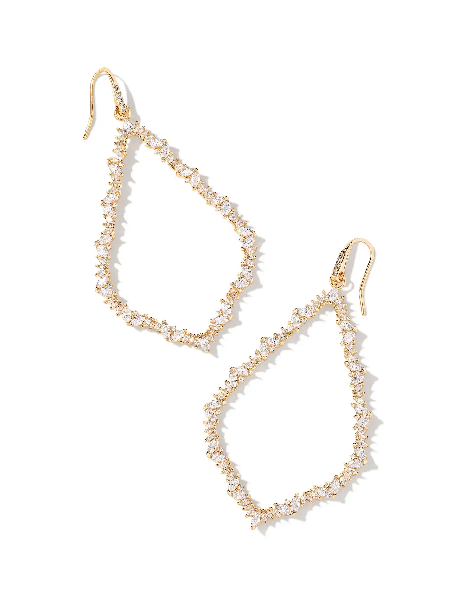 Warm clay earrings-Kendra Scott | Sophee Gold Crystal Open Frame Earrings in White Crystal