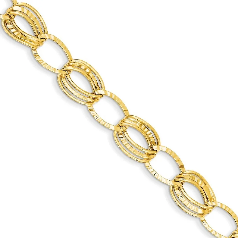 Cord edge bangles-Curata 14k Yellow Gold 7.5" Polished and Textured Hollow With Ext. Bracelet