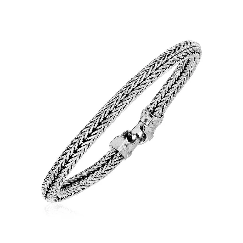 Open frame bangles-Wide Woven Rope Bracelet in Sterling Silver