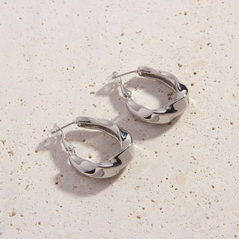 Flax cord earrings-Silver Fia Hoops