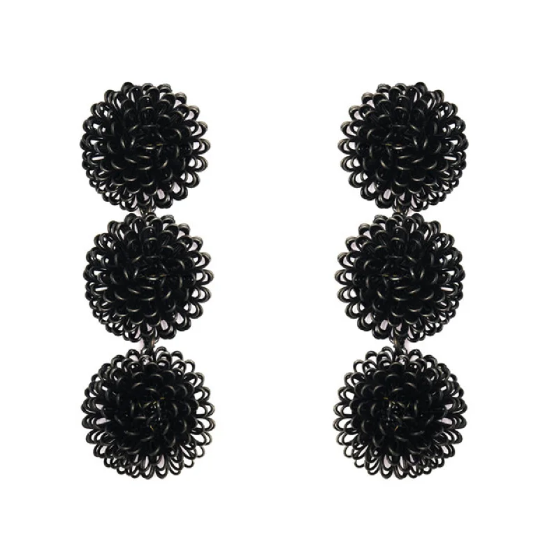 Oval dangle earrings-Pompom Earrings - Black