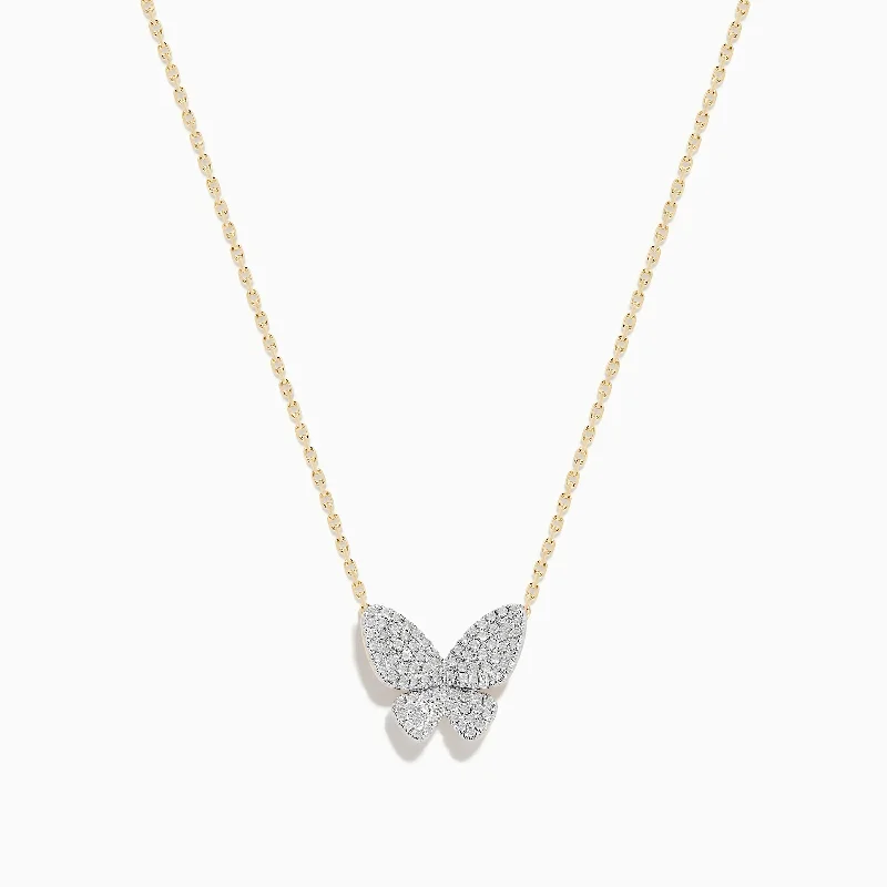 Square shape necklaces-Nature 14K Yellow Gold Diamond Butterfly Necklace