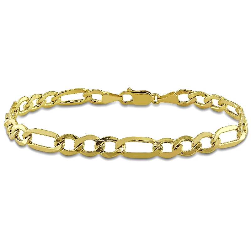 Hand-polished bangles-Miadora 10k Yellow Gold Men's Figaro Chain Link Bracelet - 9 in x 7 mm