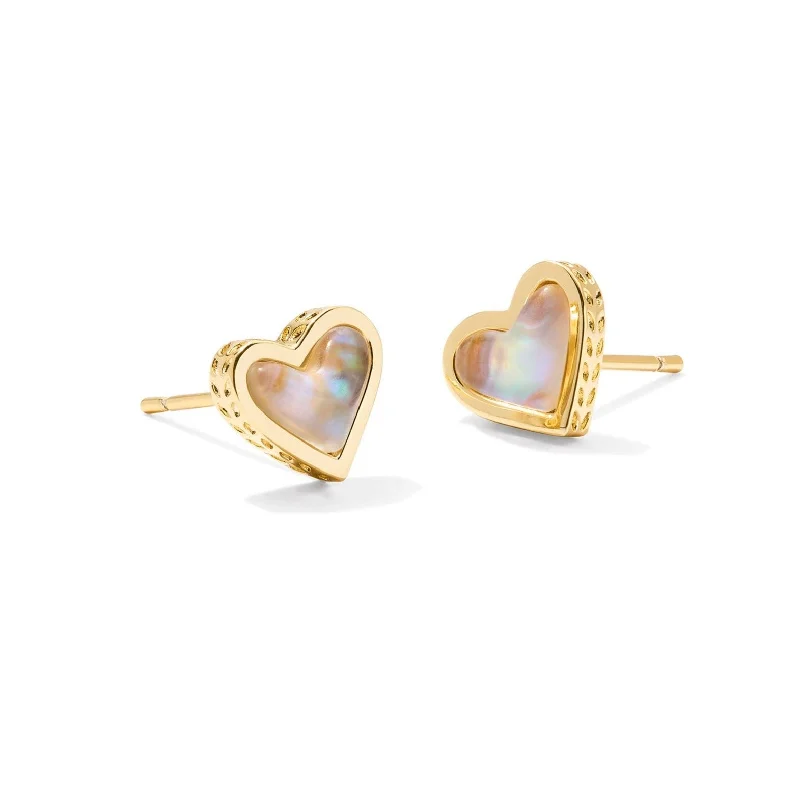 Topaz earrings-Kendra Scott | Framed Ari Heart Gold Stud Earrings in Iridescent Abalone