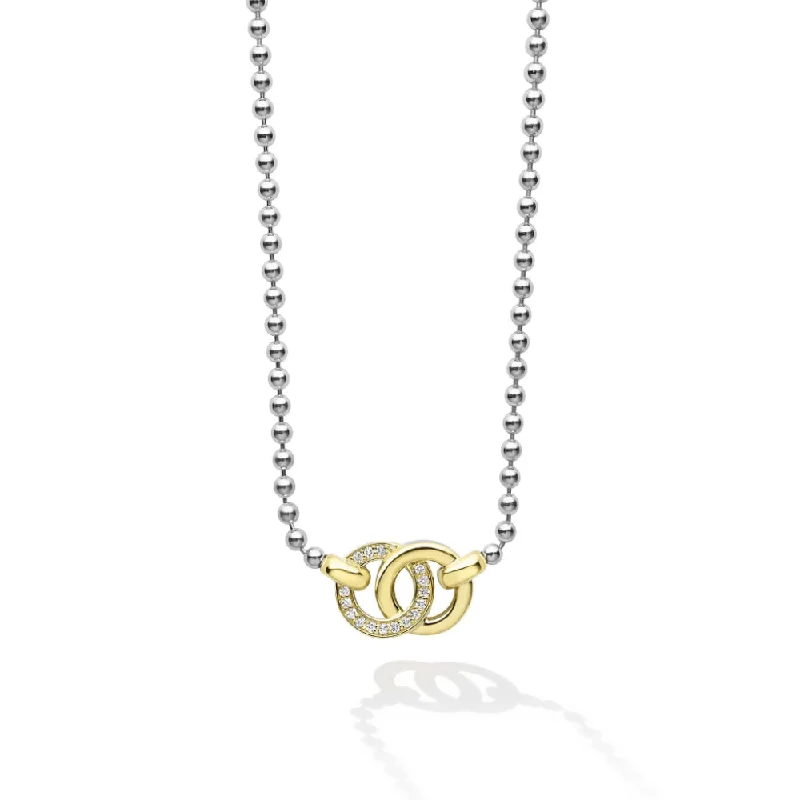 Mystic eye necklaces-Lagos Signature Caviar Two-Tone Interlocking Diamond Pendant Necklace