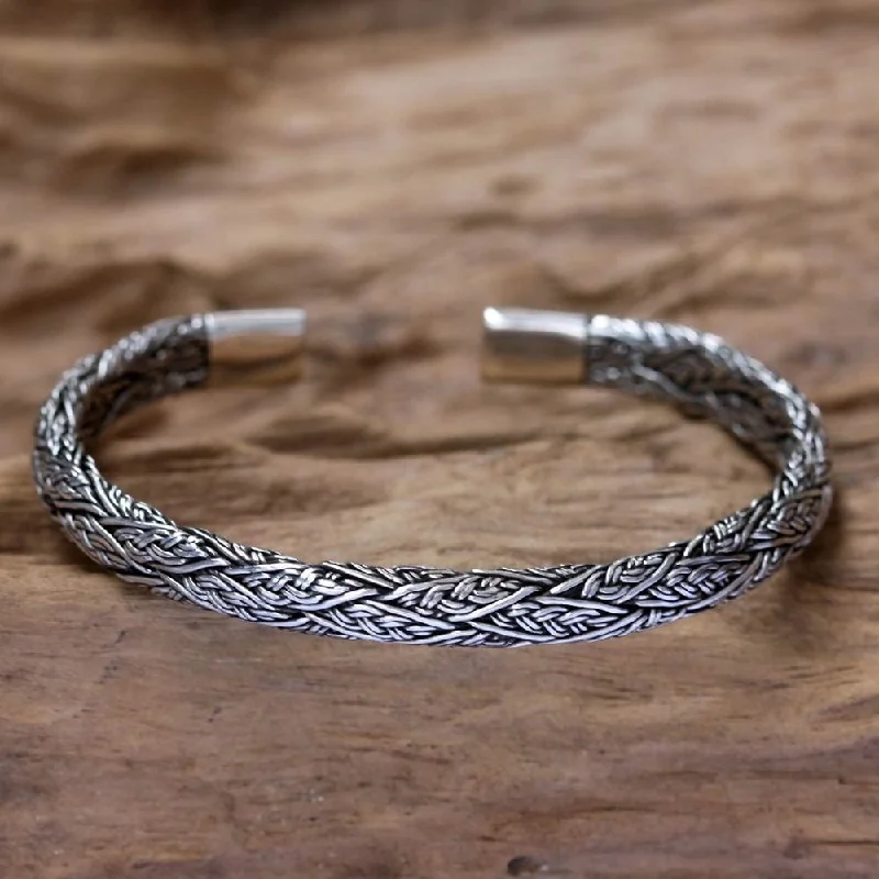 Ruby bead bangles-NOVICA Men's Sterling Silver Warrior Bracelet