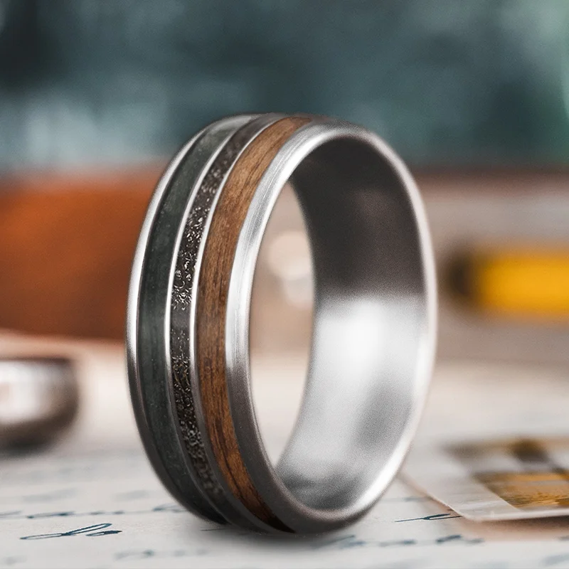 Bamboo style rings-Custom Design - 3-Inlay Narrow Center Ring 0v9DHXJEXTYlM63IDkIrzIdn