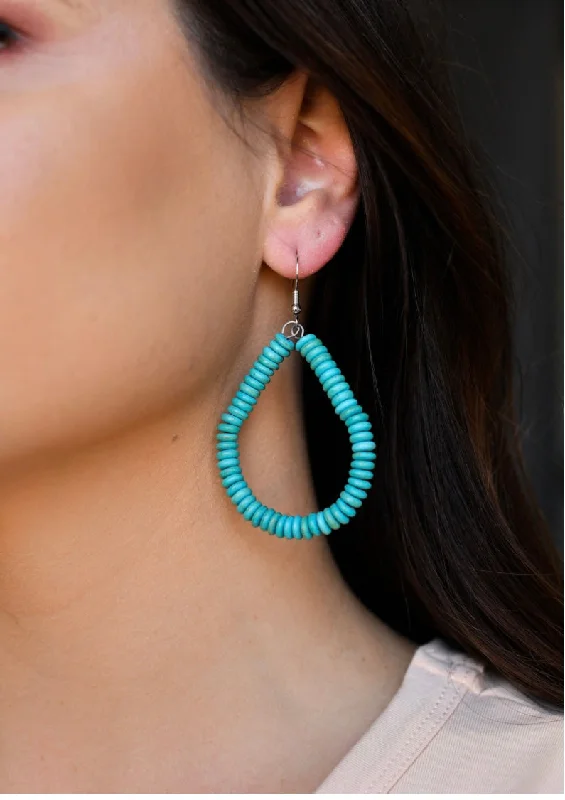 Dainty drop earrings-Turquoise Rondel Teardrop Earrings