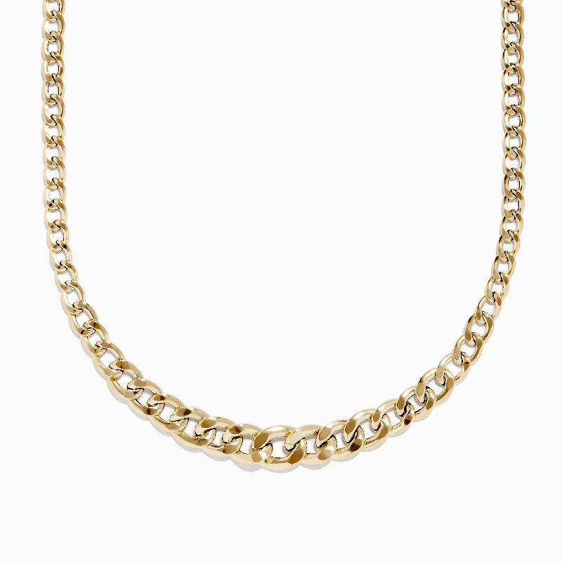 Art deco necklaces-14K Yellow Gold Hollow Graduated Curb Chain Necklace 18"