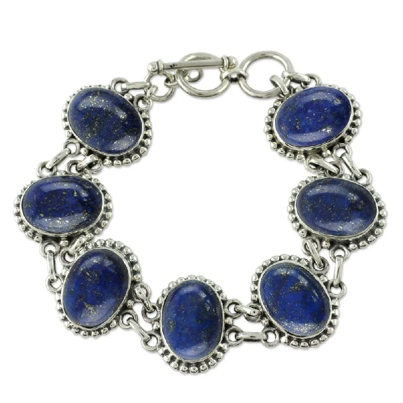 Raven motif bangles-Handmade Heavenly Love Sterling Silver Lapis Lazuli Bracelet (India)