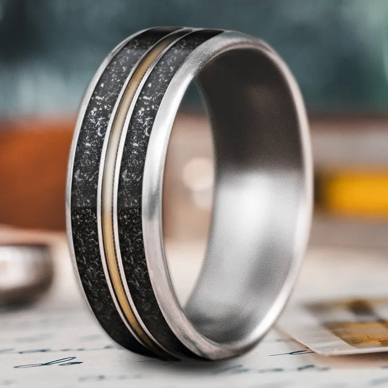 Glossy band rings-Custom Design - 3-Inlay Metal Center Ring S3bRtT0AAyY-NZigoAzBZnih