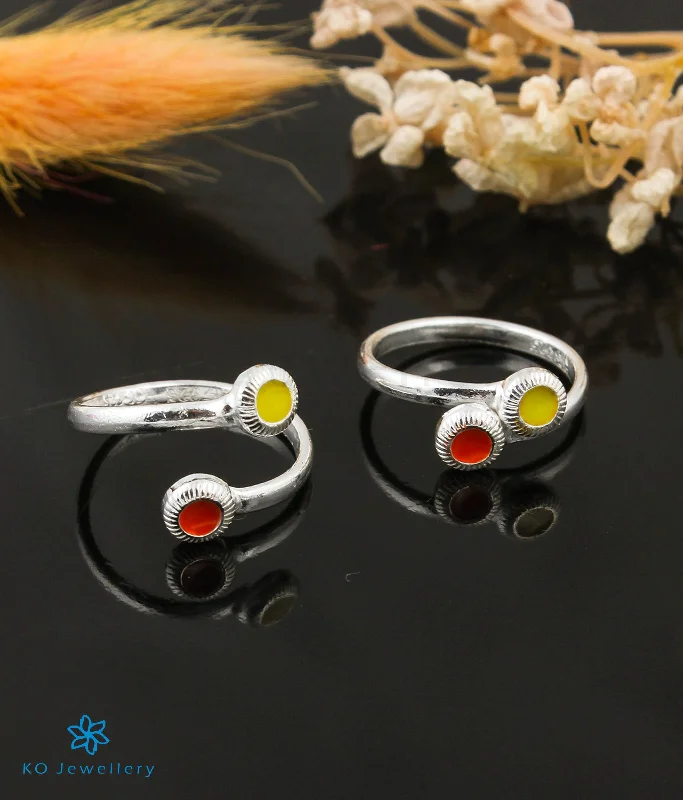 Rustic lock engagement rings-The Nivit Silver Toe-Rings (Yellow/ Front open)